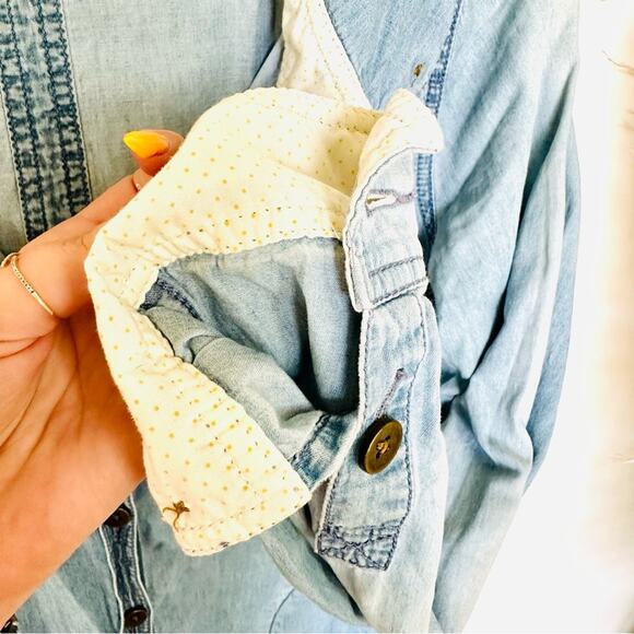 ANTHROPOLOGIE Blue Denim Hood Long Sleeve Button Down Blouse Shirt Shacket Top M - Picture 4 of 13